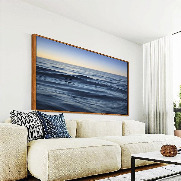Quadro Horizontal Nascer do Sol em Mar Ondulado suave Azul Natureza Canvas Moldura