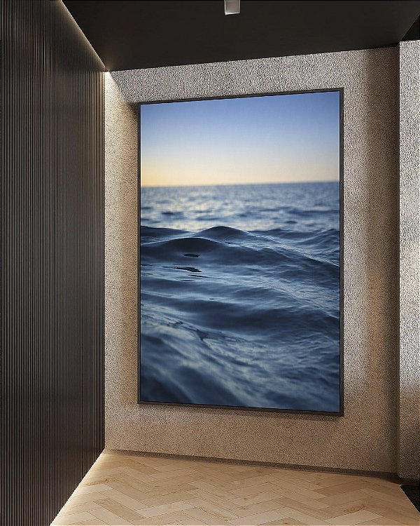 Quadro Vertical Nascer do Sol em Mar Ondulado suave Azul Natureza Canvas Moldura