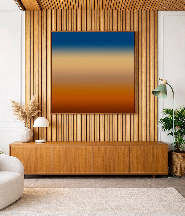 Quadro Quadrado Abstrato Degradê Azul Marinho Marfim Marrom Cobre Canvas Moldura