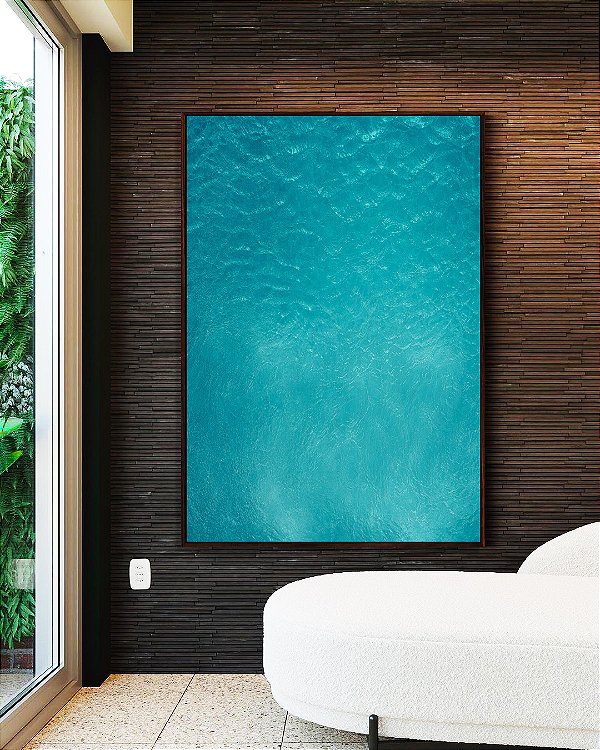 Quadro Vertical Mar Azul Turquesa Textura Natural Canvas Moldura