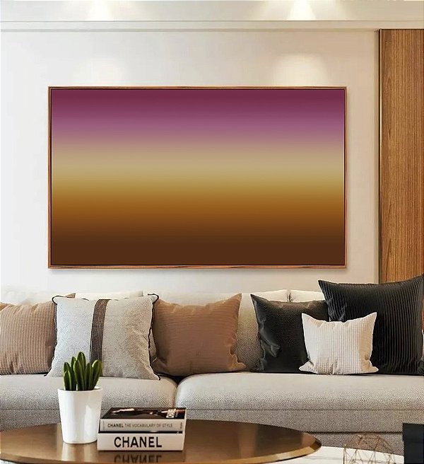 Quadro Horizontal Abstrato Degradê Vinho Marsala Marfim Marrom Cobre Canvas Moldura