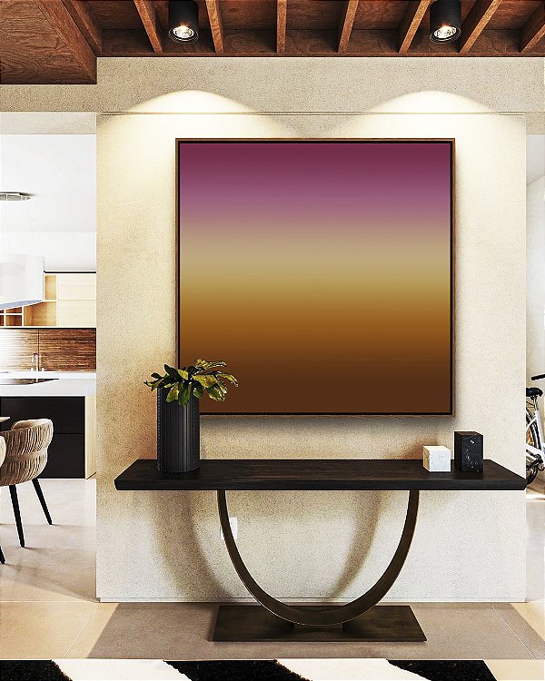 Quadro Quadrado Abstrato Degradê Vinho Marsala Marfim Marrom Cobre Canvas Moldura