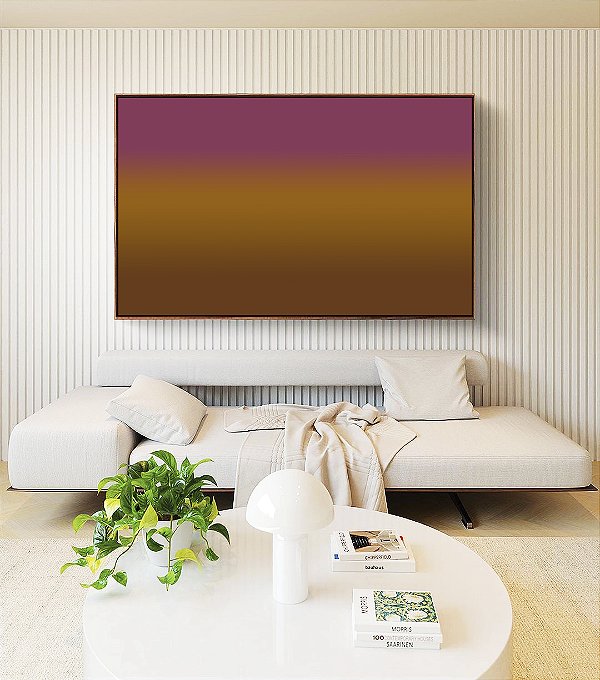Quadro Horizontal Abstrato Degradê Rosa Vinho Marrom Caramelo Canvas Moldura