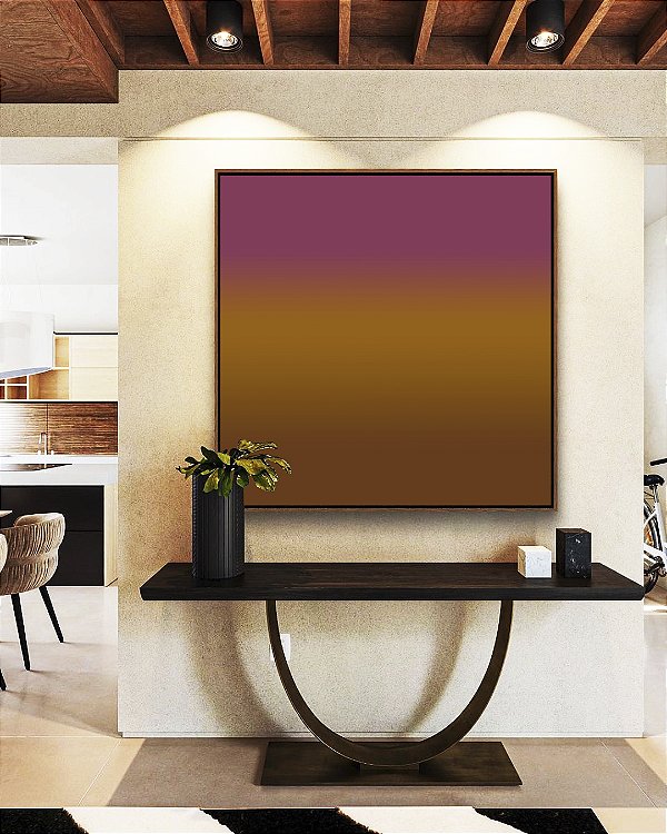 Quadro Quadrado Abstrato Degradê Rosa Vinho Marrom Caramelo Canvas Moldura