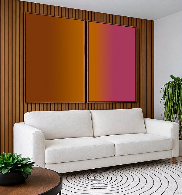 Duo de Quadros Abstrato Degradê Rosa Vinho Marrom Caramelo Canvas Moldura