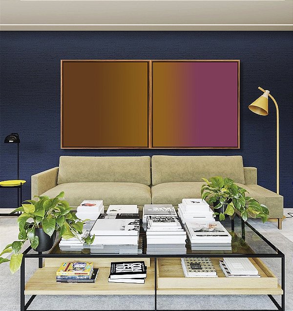 Duo de Quadros Quadrados Abstrato Degradê Rosa Vinho Marrom Caramelo Canvas Moldura