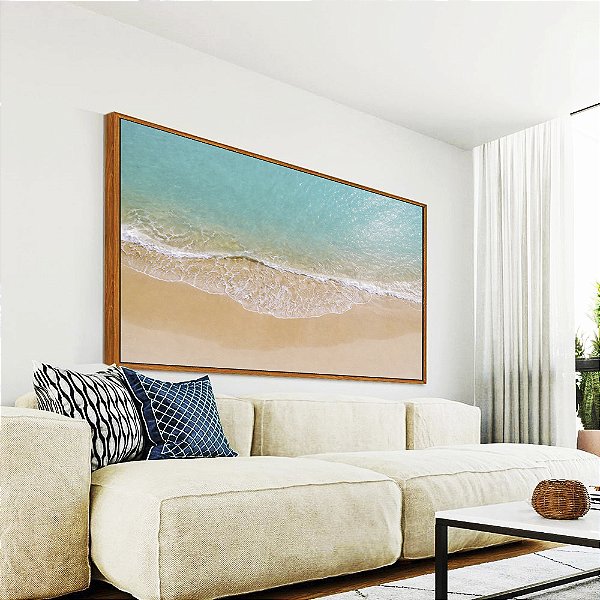 Quadro Horizontal Praia Mar Azul Turquesa Iluminado Sol Canvas Moldura