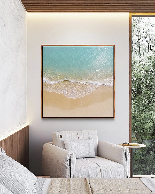 Quadro Quadrado Praia Mar Azul Turquesa Iluminado Sol Canvas Moldura