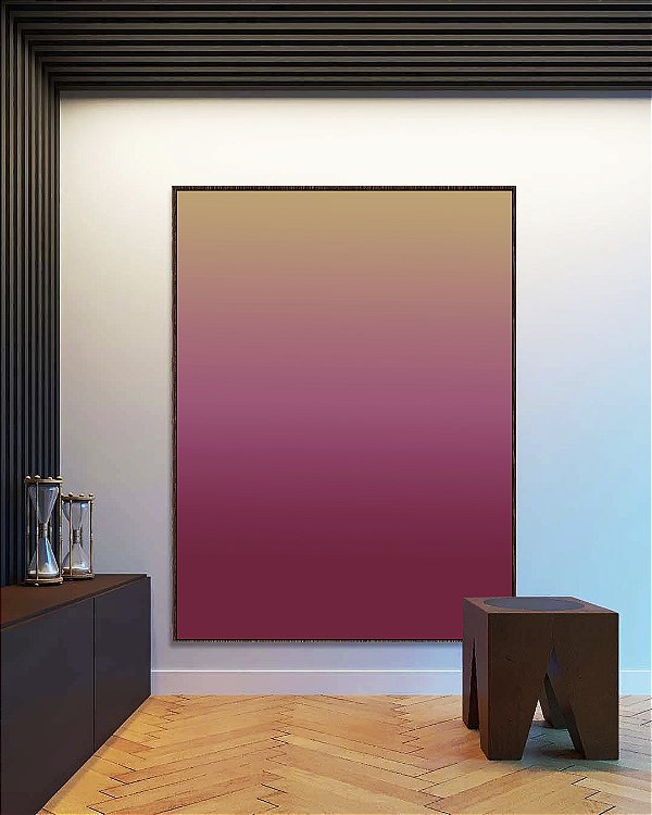 Quadro Vertical Abstrato Degradê Rosa Framboesa Bege Dourado Canvas Moldura
