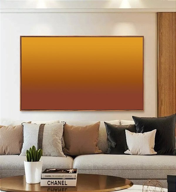 Quadro Horizontal Abstrato Degradê Laranja Amarelo Dourado Canvas Moldura