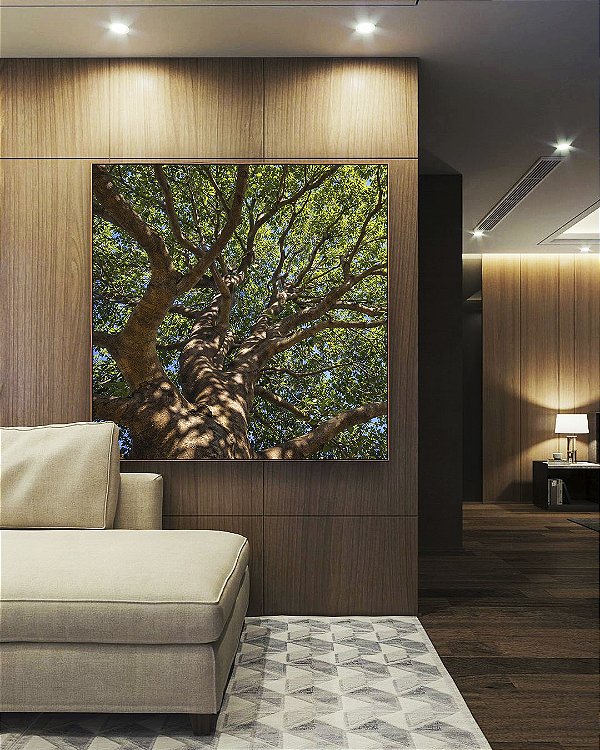 Quadro Quadrado Copa de Arvore Folhas Verdes Céu Azul Natureza Canvas Moldura