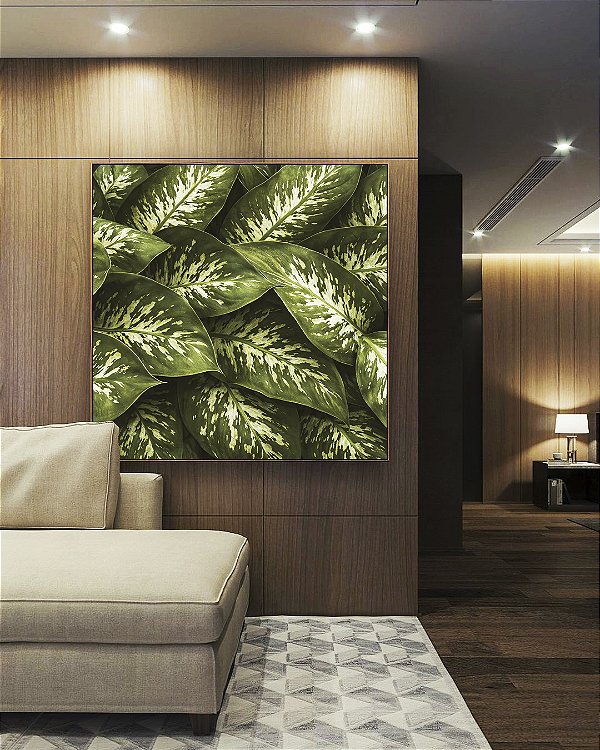 Quadro Quadrado Planta Comigo-Ninguém-Pode Folhagem Natureza Paisagem Canvas Moldura