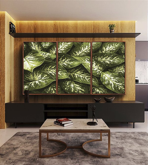 Trio de Quadros Planta Comigo-Ninguém-Pode Folhagem Natureza Paisagem Canvas Moldura