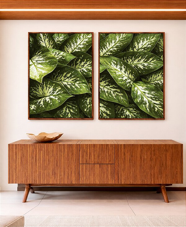Duo de Quadros Planta Comigo-Ninguém-Pode Folhagem Natureza Paisagem Canvas Moldura
