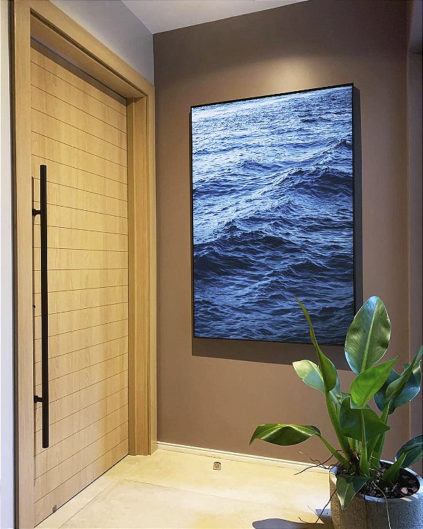 Quadro Vertical Mar Ondulado Azul Intenso Natureza Canvas Moldura