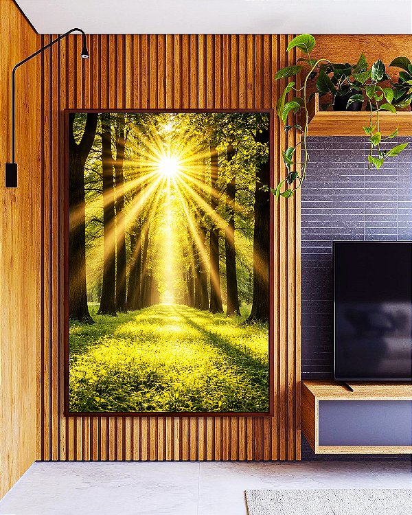 Quadro Vertical Caminho Entre Árvores Luzes do Sol Natureza Paisagem Canvas Moldura