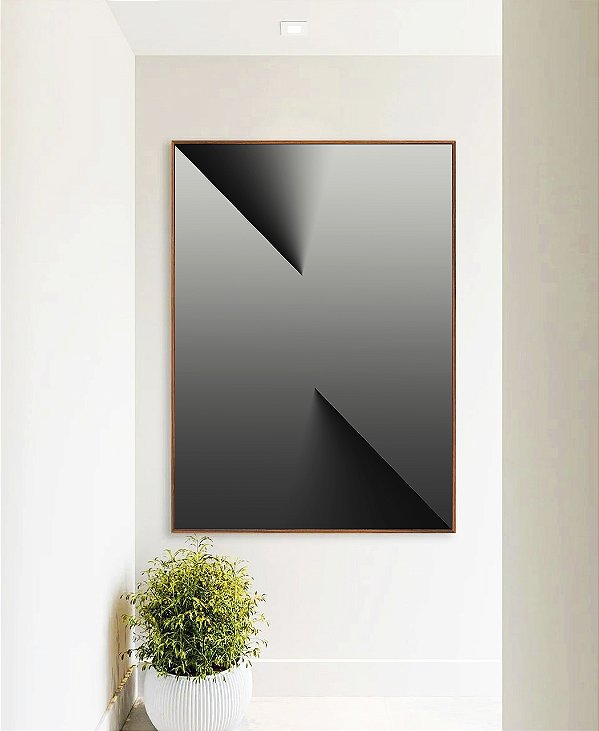 Quadro Vertical Abstrato Degradê Cinza Chumbo Prata Efeito Profundidade Canvas Moldura