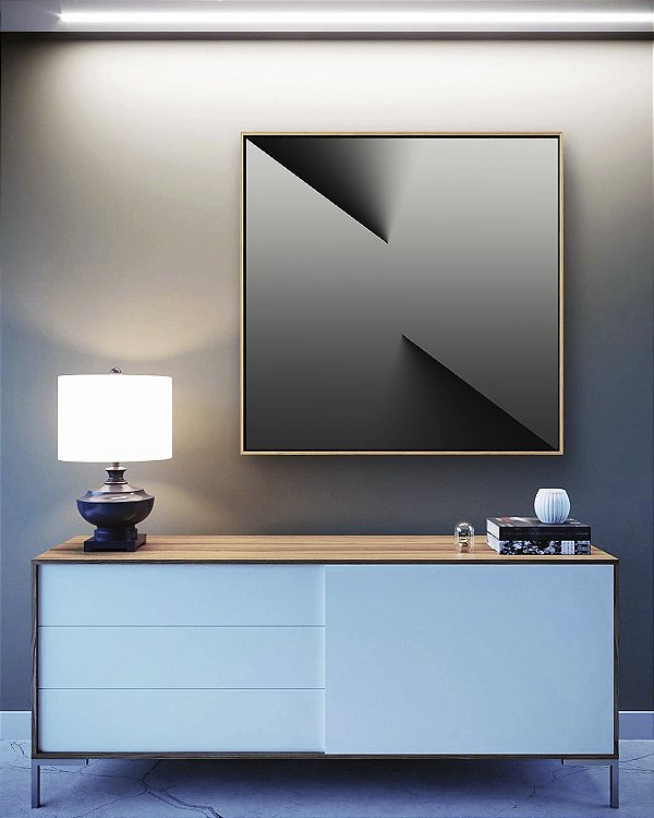 Quadro Quadrado Abstrato Degradê Cinza Chumbo Prata Efeito Profundidade Canvas Moldura