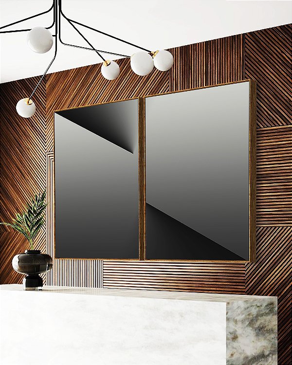 Duo de Quadros Abstrato Degradê Cinza Chumbo Prata Efeito Profundidade Canvas Moldura