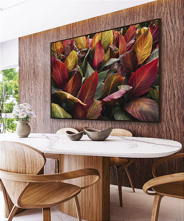 Quadro Horizontal Folhagem Tropical Cróton Planta Colorida Natureza Paisagem Canvas Moldura