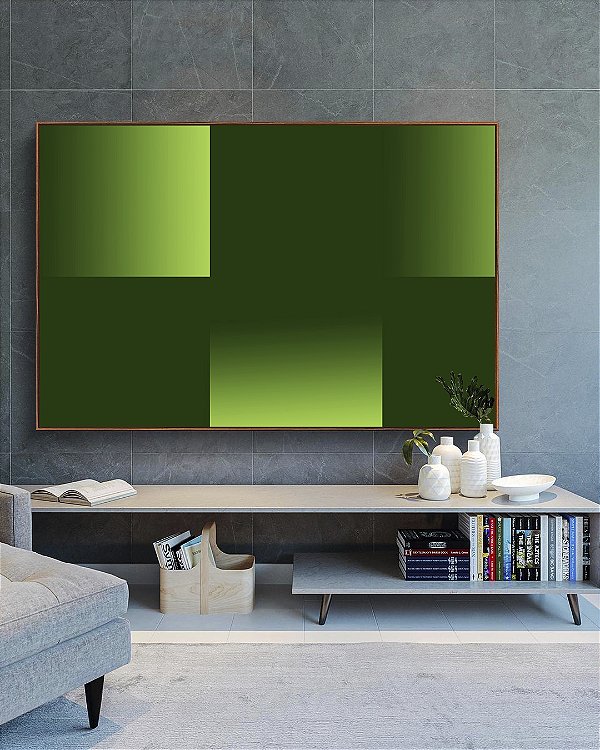 Quadro Horizontal Abstrato Degradê Geométrico Verde Limão Canvas Moldura