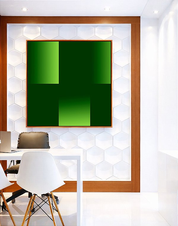 Quadro Quadrado Abstrato Degradê Geométrico Verde Limão Canvas Moldura