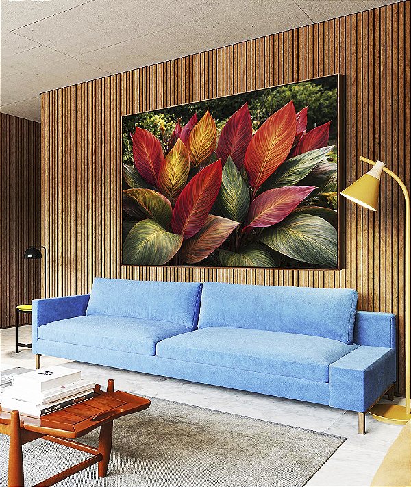 Quadro Horizontal Planta Cróton Colorida Folhagem Tropical Natureza Paisagem Canvas Moldura
