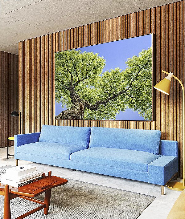 Quadro Horizontal Céu Azul Vivo Copa de Árvore Folhas Verdes Paisagem Natureza Canvas Moldura