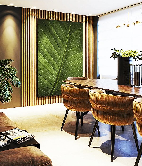 Quadro Vertical Folha Verde Intenso Textura Natureza Paisagem Canvas Moldura