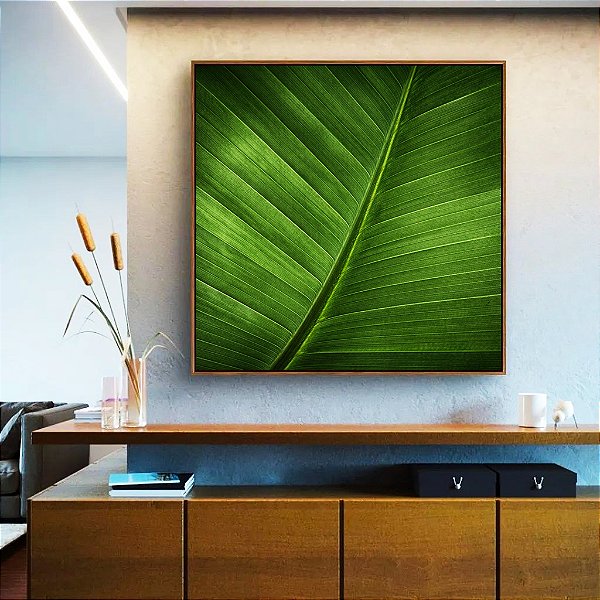 Quadro Quadrado Folha Verde Intenso Textura Natureza Paisagem Canvas Moldura