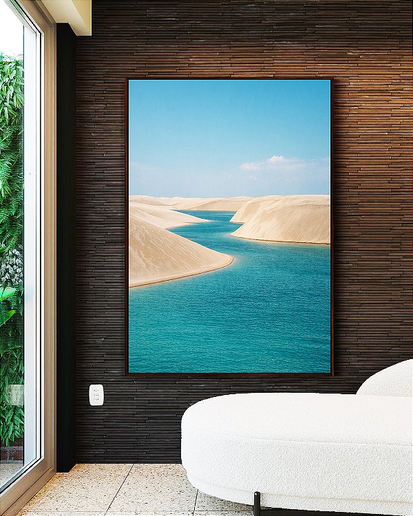 Quadro Vertical Dunas Praia Mar Água Turquesa Céu Azul Claro Natureza Canvas Moldura