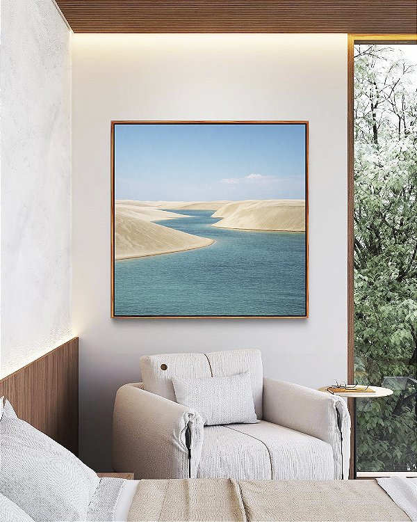 Quadro Quadrado Dunas Praia Mar Água Turquesa Céu Azul Claro Natureza Canvas Moldura