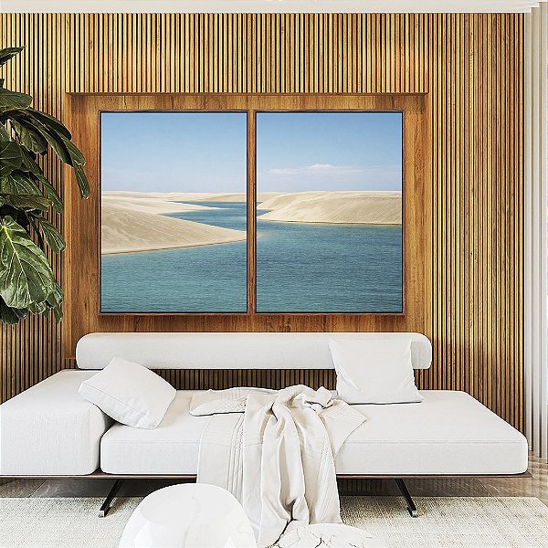 Duo de Quadros Dunas Praia Mar Água Turquesa Céu Azul Claro Natureza Canvas Moldura