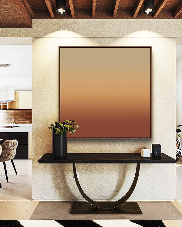 Quadro Quadrado Abstrato Degrade Areia Cobre Terracota Canvas Moldura