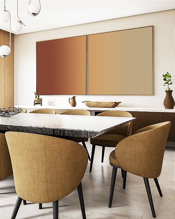 Duo de Quadros Quadrados Abstrato Degrade Areia Cobre Terracota Canvas Moldura