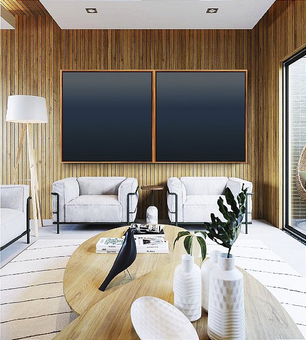 Duo de Quadros Quadrados Abstrato Degradê Azul Marinho Escuro Canvas Moldura