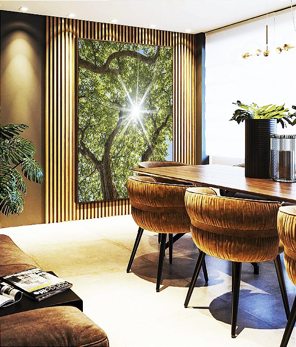 Quadro Vertical Natureza Folhas Verdes Árvore Céu Azul Sol Canvas Moldura