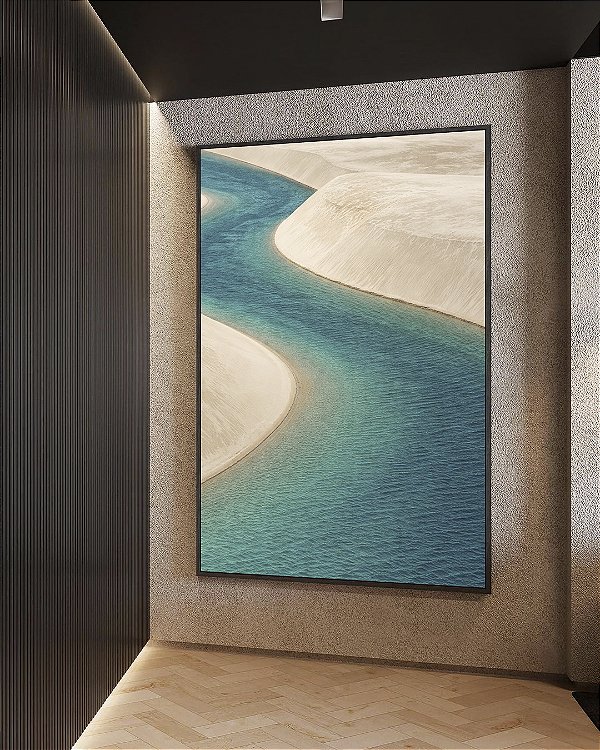 Quadro Vertical Mar Azul Dunas de Areia Branca Natureza Canvas Moldura