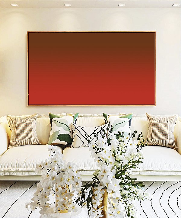 Quadro Horizontal Abstrato Degradê Bordo Vermelho Vivo Canvas Moldura