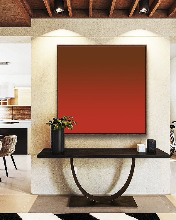 Quadro Quadrado Abstrato Degradê Bordo Vermelho Vivo Canvas Moldura