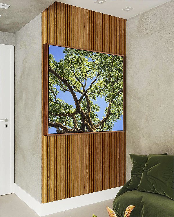 Quadro Quadrado Copa de Árvore Folhas Verdes Céu Azul Vivo Canvas Moldura