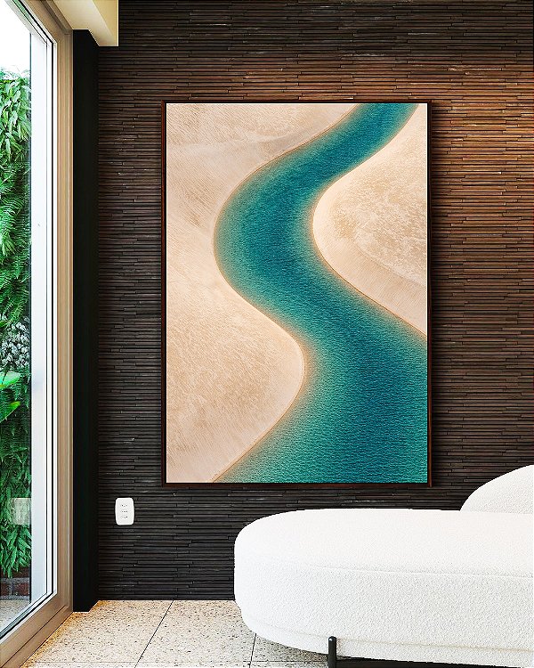 Quadro Vertical Água Turquesa Praia Dunas Areia Branca Canvas Moldura