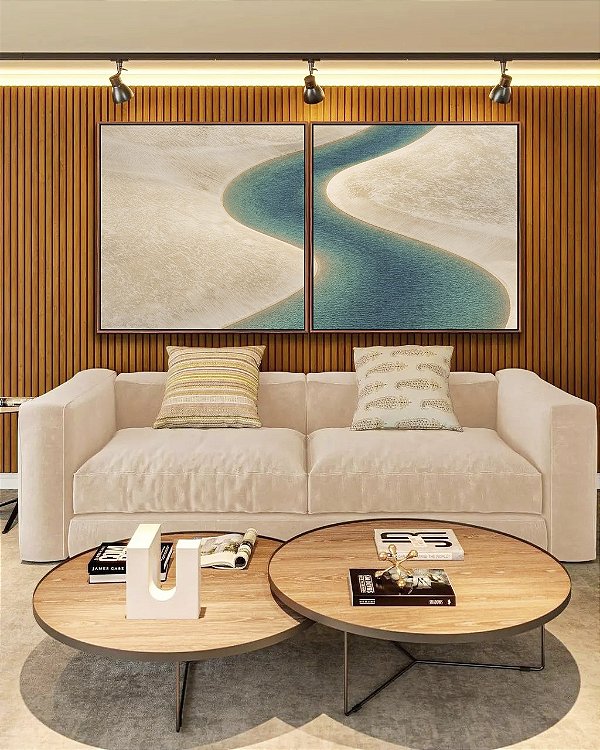 Duo de Quadros Quadrados Água Turquesa Praia Dunas Areia Branca Canvas Moldura