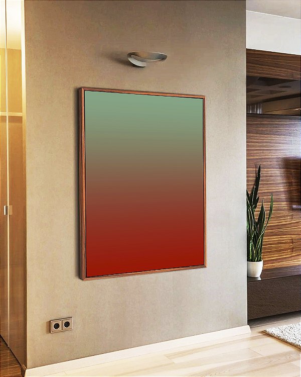 Quadro Vertical Abstrato Degradê Verde Turquesa Vermelho Tijolo Canvas Moldura