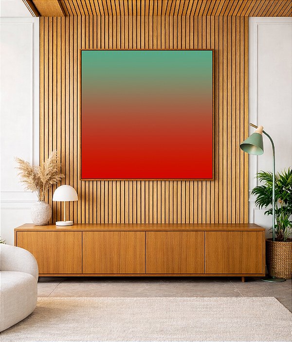 Quadro Quadrado Abstrato Degradê Verde Turquesa Vermelho Tijolo Canvas Moldura