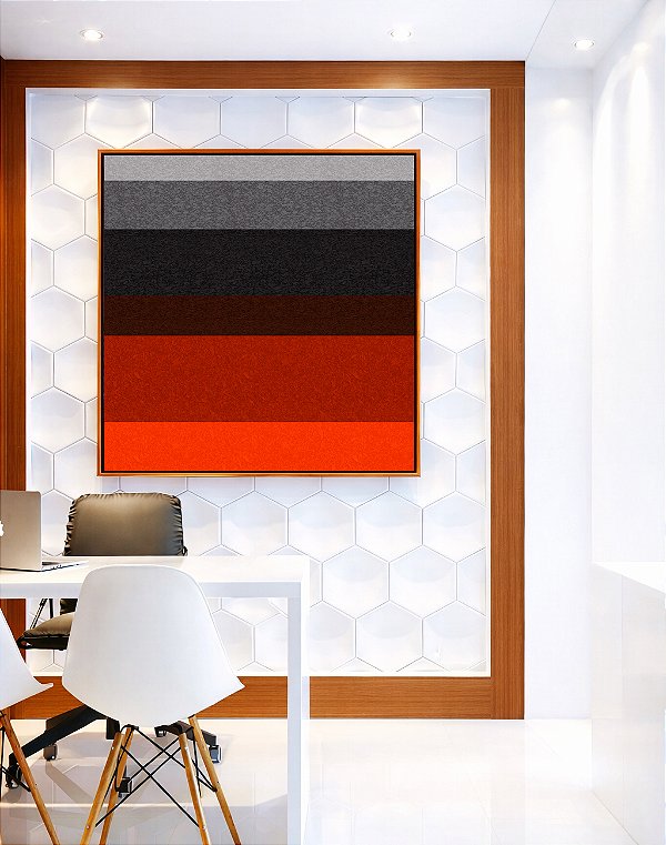 Quadro Quadrado Abstrato Listras Cinza Laranja Textura Canvas Moldura