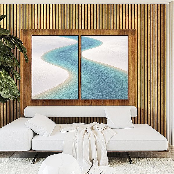 Duo de Quadros Praia Dunas Areia Branca Água Turquesa Canvas Moldura