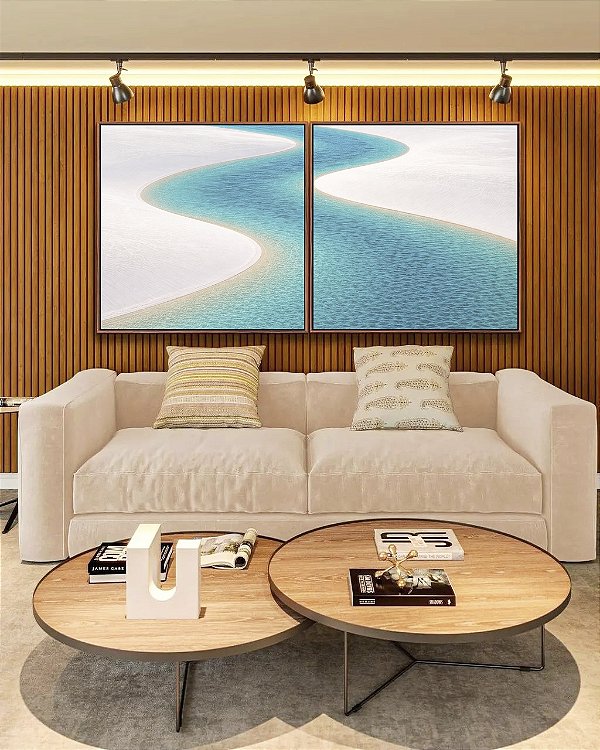 Duo de Quadros Quadrados Praia Dunas Areia Branca Água Turquesa Canvas Moldura