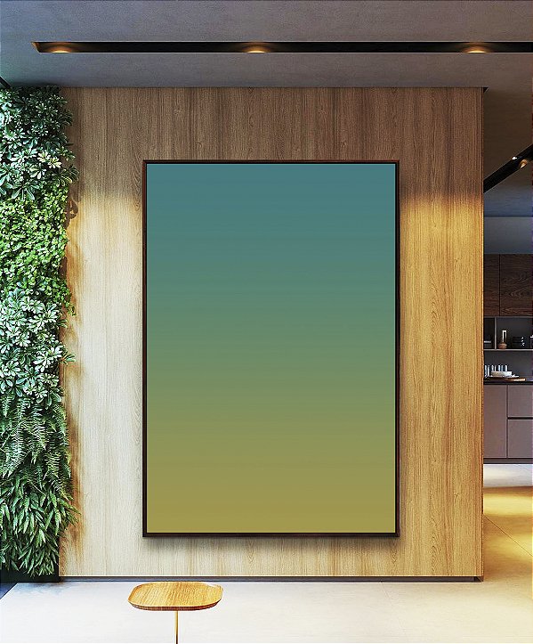 Quadro Vertical Abstrato Degradê Verde Turquesa Azul Canvas Moldura