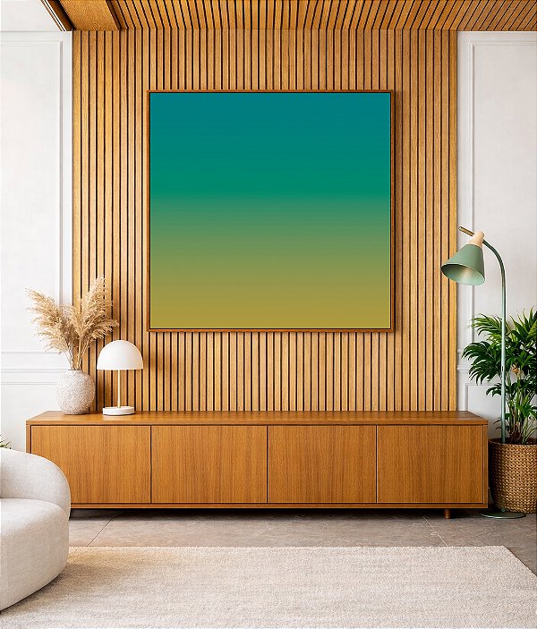 Quadro Quadrado Abstrato Degradê Verde Turquesa Azul Canvas Moldura
